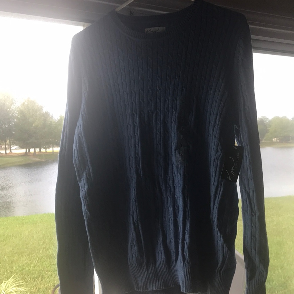 Ladies cable knit baby blue sweater.